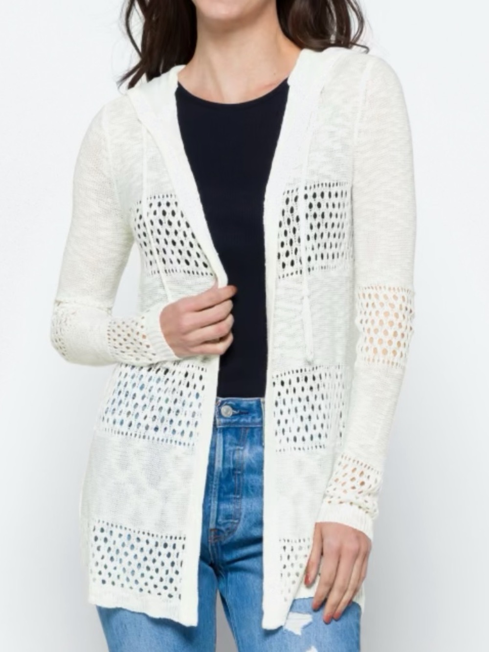Amari Airy Pointelle Detail Cardigan - White
